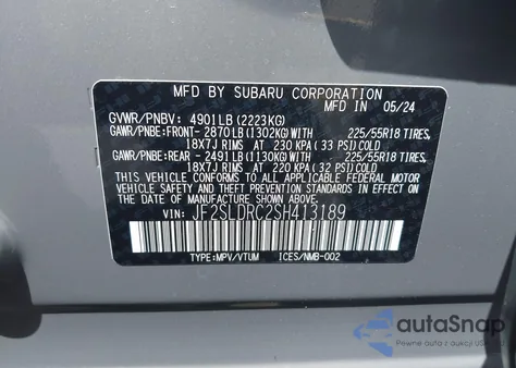 2025 Subaru Forester Limited z USA, uszkodzony, nr VIN JF2SLDRC2SH413189